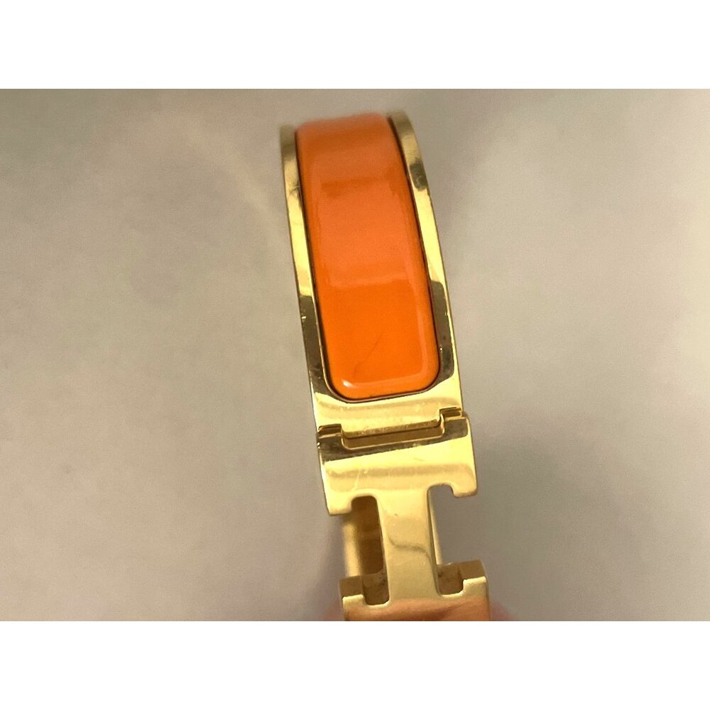 Hermès Clic H Enamel Bracelet Orange & Gold Plated Womens - Picture 3 of 6